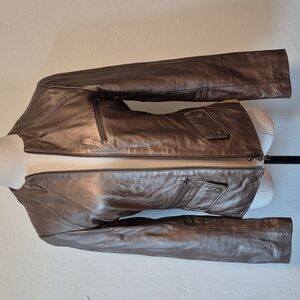 ARDEN B Bronze Metallic leather  Zipper jacket Sz 4 Four Front Pockets